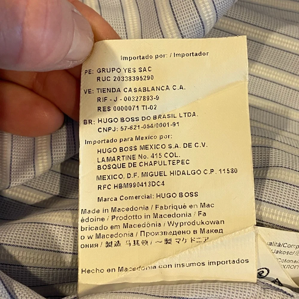 BOSS by HUGO BOSS Men's Striped White/Blue Button Down Shirt 16.5 Neck - Picture 8 of 12